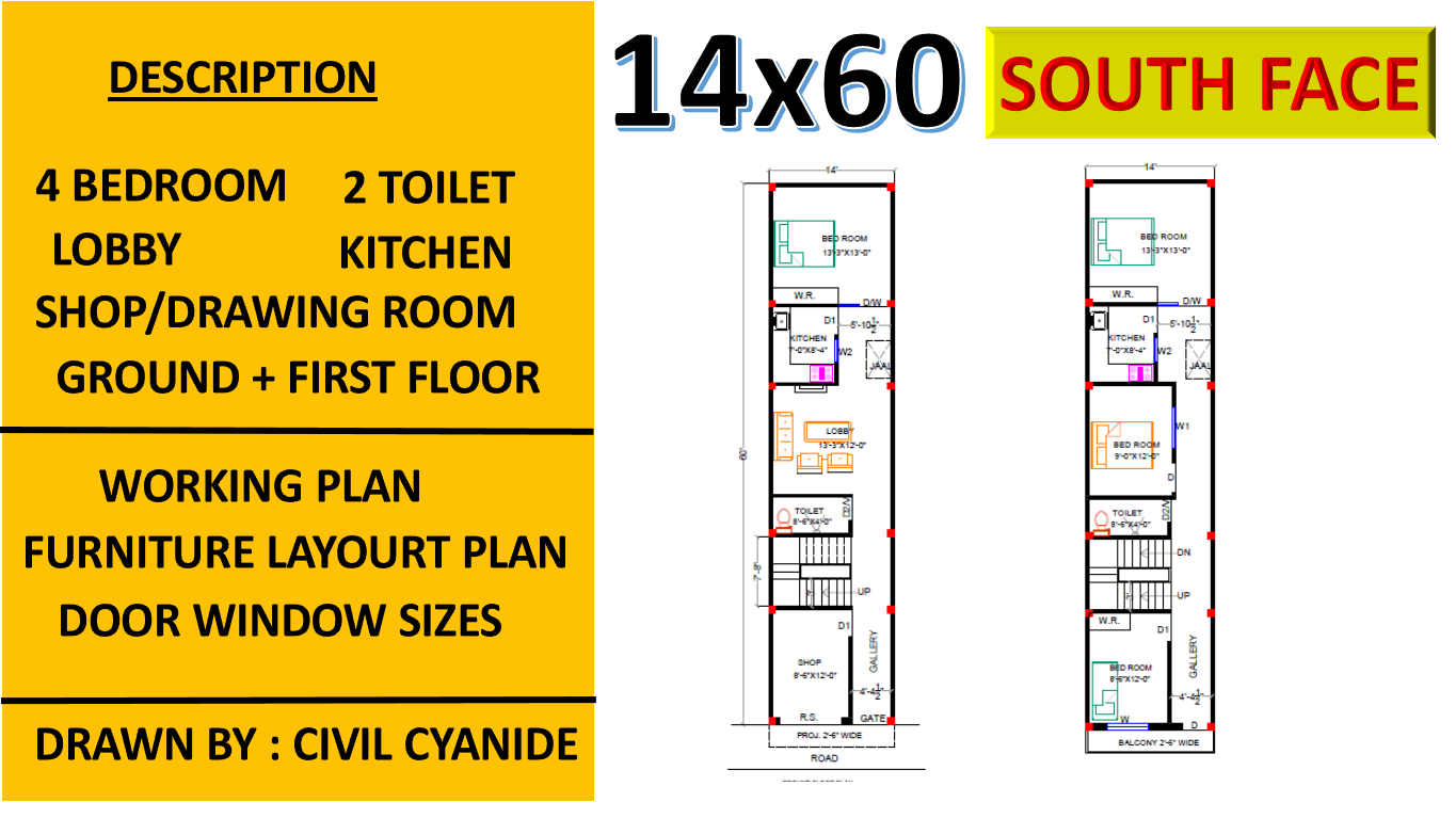 14x60 House Plan CivilCyanide