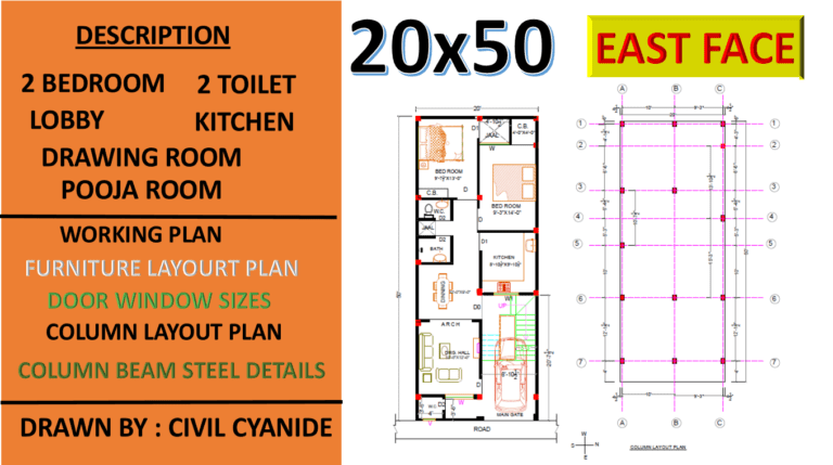 20×50 Feet East Facing 2BHK House Plan - CivilCyanide 20×50 Feet East ...